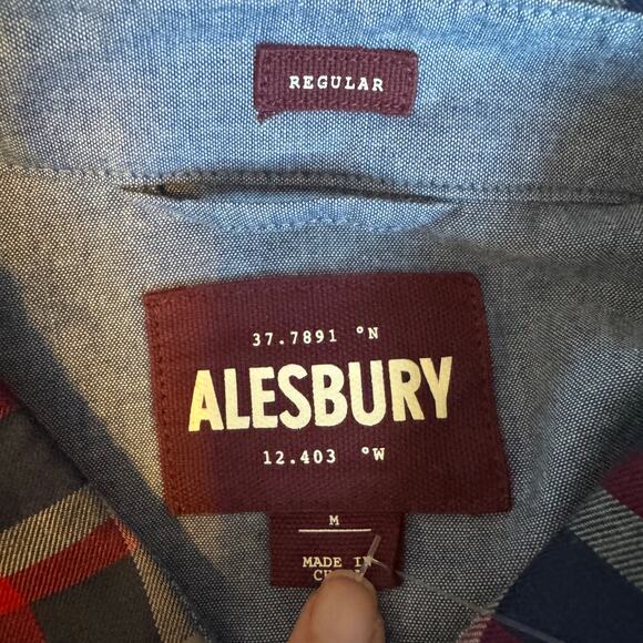 Alesbury Long Sleeve Button Up Shirt Navy Red Check Cotton NWT Size Medium - Picture 9 of 9